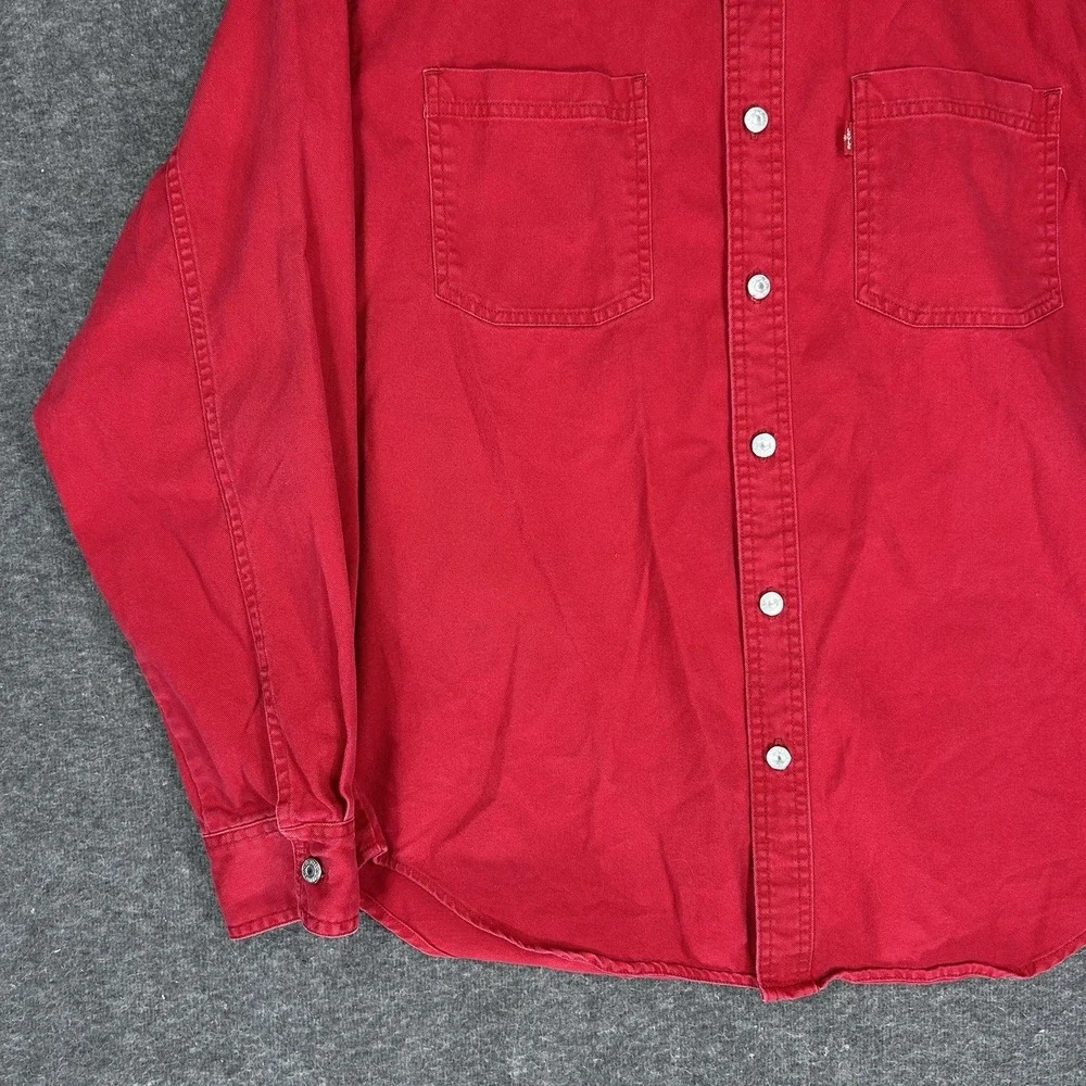 Vintage Levis Shirt Mens‎ M Red Denim Long Sleeve Metal Buttons Western